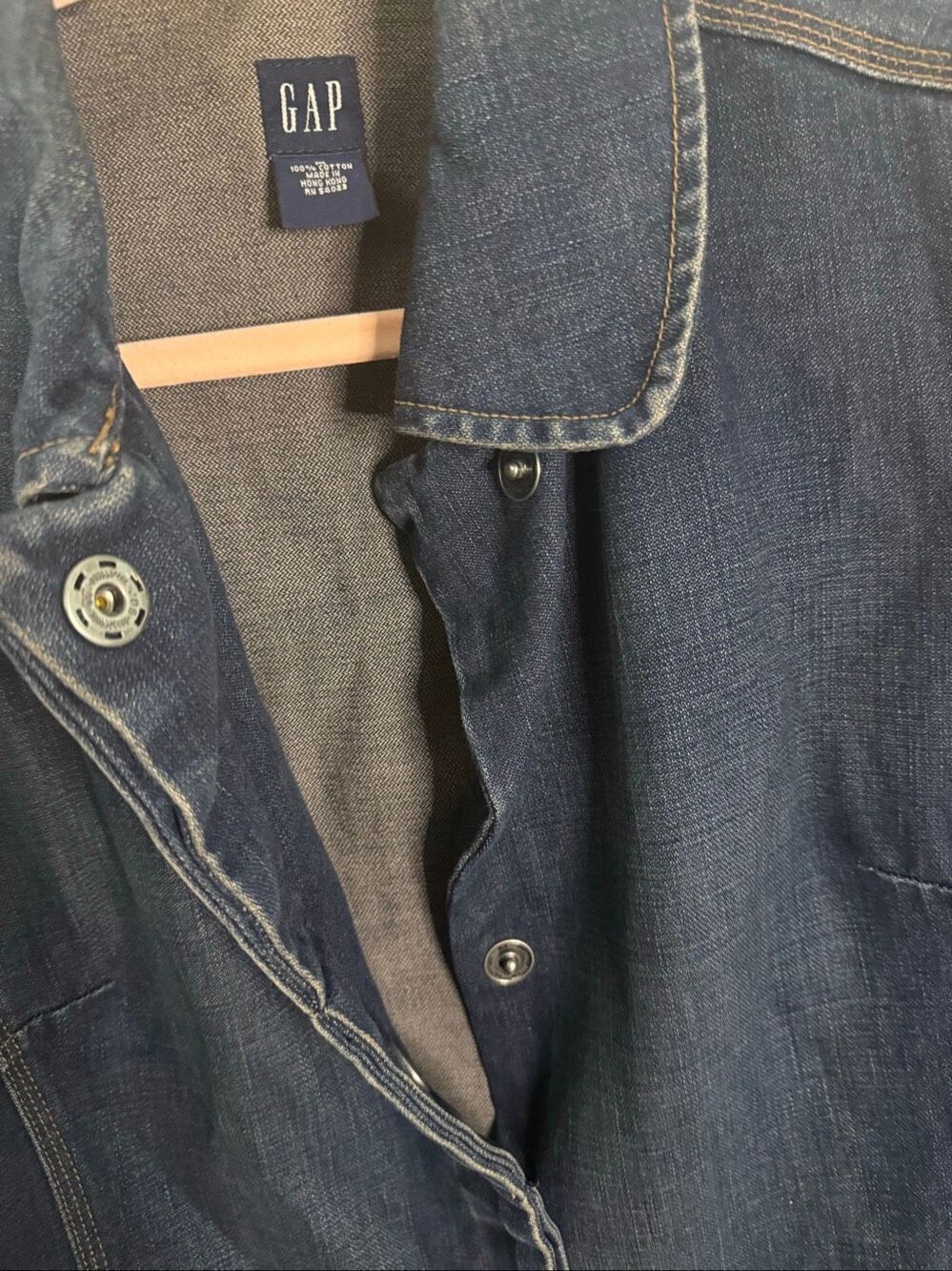 Vintage Gap Denim Trench Jean Jacket Snap Button Front Women’s Size Medium - Picture 3 of 5